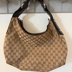 Gucci Brown GG Canvas Shoulder Bag with Dark Brown Trim